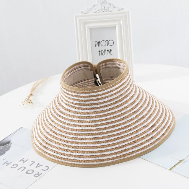 Women Summer Visors Hat Foldable Sun Hat Wide Large Brim Hat Women Cap-Summer Hats-Arimonz-Brown Stripes-Arimonz