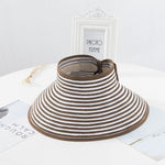 Women Summer Visors Hat Foldable Sun Hat Wide Large Brim Hat Women Cap-Summer Hats-Arimonz-Dark Brown Stripes-Arimonz