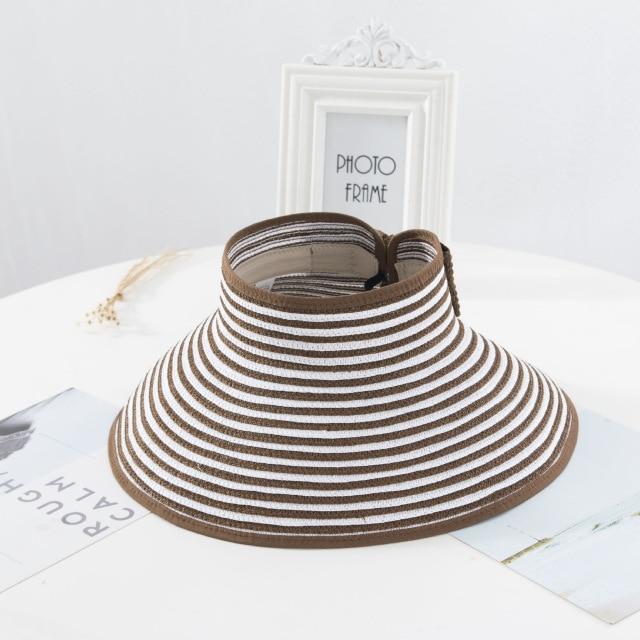Women Summer Visors Hat Foldable Sun Hat Wide Large Brim Hat Women Cap-Summer Hats-Arimonz-Dark Brown Stripes-Arimonz