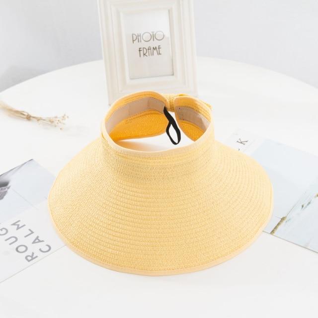 Women Summer Visors Hat Foldable Sun Hat Wide Large Brim Hat Women Cap-Summer Hats-Arimonz-Yellow-Arimonz