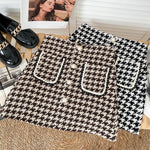 Women Tweed Skirts Solid High Waist Skirt Double Breasted Mini Skirt-Skirts-Arimonz-Arimonz