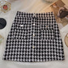 Women Tweed Skirts Solid High Waist Skirt Double Breasted Mini Skirt-Skirts-Arimonz-Black Five Buttons-S-Arimonz