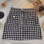 Women Tweed Skirts Solid High Waist Skirt Double Breasted Mini Skirt-Skirts-Arimonz-Black Five Buttons-S-Arimonz