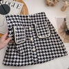 Women Tweed Skirts Solid High Waist Skirt Double Breasted Mini Skirt-Skirts-Arimonz-Black Four Button-S-Arimonz