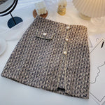 Women Tweed Skirts Solid High Waist Skirt Double Breasted Mini Skirt-Skirts-Arimonz-Black-S-Arimonz