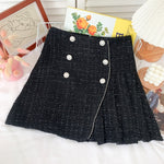 Women Tweed Skirts Solid High Waist Skirt Double Breasted Mini Skirt-Skirts-Arimonz-Black Six Button-S-Arimonz