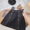 Women Tweed Skirts Solid High Waist Skirt Double Breasted Mini Skirt-Skirts-Arimonz-Black Six Buttons-S-Arimonz
