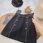 Women Tweed Skirts Solid High Waist Skirt Double Breasted Mini Skirt-Skirts-Arimonz-Black Six Buttons-S-Arimonz