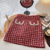 Women Tweed Skirts Solid High Waist Skirt Double Breasted Mini Skirt-Skirts-Arimonz-Red Double Pocket-S-Arimonz