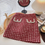Women Tweed Skirts Solid High Waist Skirt Double Breasted Mini Skirt-Skirts-Arimonz-Red Double Pocket-S-Arimonz