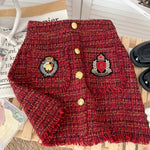 Women Tweed Skirts Solid High Waist Skirt Double Breasted Mini Skirt-Skirts-Arimonz-Red Patch-S-Arimonz