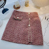 Women Tweed Skirts Solid High Waist Skirt Double Breasted Mini Skirt-Skirts-Arimonz-Red-S-Arimonz
