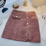 Women Tweed Skirts Solid High Waist Skirt Double Breasted Mini Skirt-Skirts-Arimonz-Red-S-Arimonz
