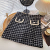 Women Tweed Skirts Solid High Waist Skirt Double Breasted Mini Skirt-Skirts-Arimonz-White Double Pocket-S-Arimonz