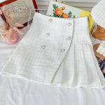 Women Tweed Skirts Solid High Waist Skirt Double Breasted Mini Skirt-Skirts-Arimonz-White Six Button-S-Arimonz