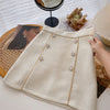 Women Tweed Skirts Solid High Waist Skirt Double Breasted Mini Skirt-Skirts-Arimonz-White Six Buttons-S-Arimonz