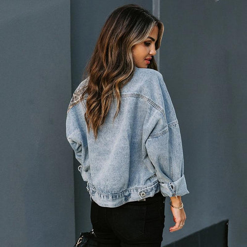 Women Vintage Leopard Denim Jacket Jean Coat Boyfriend Loose Denim-Jean Jackets-Arimonz-Arimonz