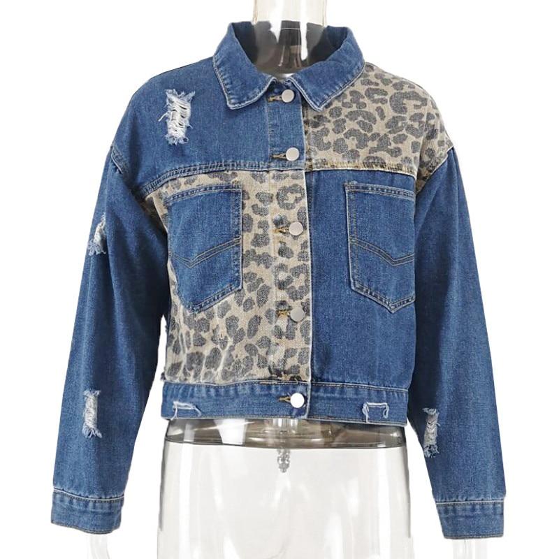 Women Vintage Leopard Denim Jacket Jean Coat Boyfriend Loose Denim-Jean Jackets-Arimonz-S-Arimonz