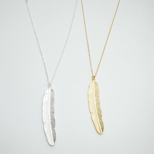 Women Vintage Long Necklace Jewelry Simple Feather Pendant Necklaces-Necklaces-Arimonz-Arimonz