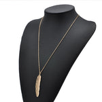 Women Vintage Long Necklace Jewelry Simple Feather Pendant Necklaces-Necklaces-Arimonz-Gold-Arimonz