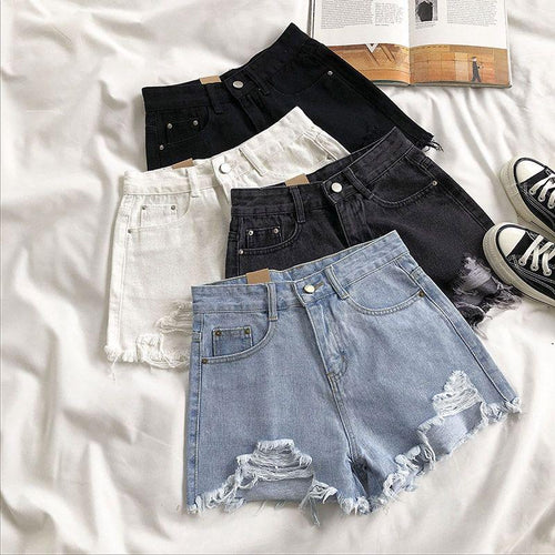 Women Wide Leg Hole Denim Shorts Casual Jeans Shorts Casual Shorts-Denim Shorts-Arimonz-Arimonz