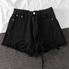 Women Wide Leg Hole Denim Shorts Casual Jeans Shorts Casual Shorts-Denim Shorts-Arimonz-Black-S-Arimonz