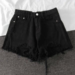 Women Wide Leg Hole Denim Shorts Casual Jeans Shorts Casual Shorts-Denim Shorts-Arimonz-Black-S-Arimonz