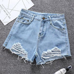 Women Wide Leg Hole Denim Shorts Casual Jeans Shorts Casual Shorts-Denim Shorts-Arimonz-Blue-S-Arimonz