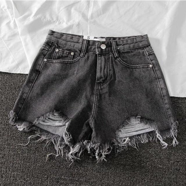 Women Wide Leg Hole Denim Shorts Casual Jeans Shorts Casual Shorts-Denim Shorts-Arimonz-Dark Grey-S-Arimonz