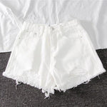 Women Wide Leg Hole Denim Shorts Casual Jeans Shorts Casual Shorts-Denim Shorts-Arimonz-White-S-Arimonz
