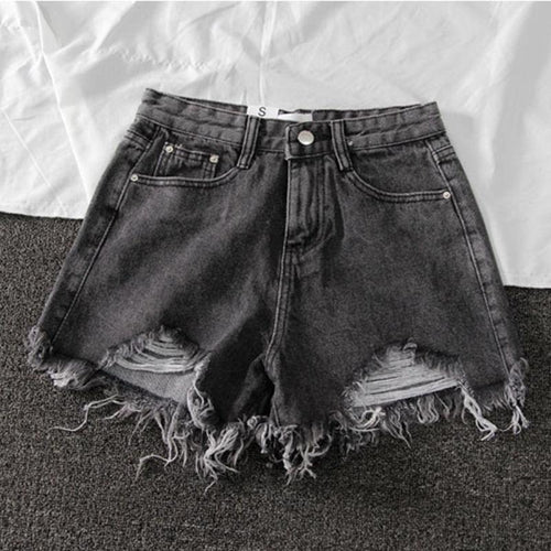 Women Wide Leg Hole Denim Shorts Casual Jeans Shorts Casual Shorts-Denim Shorts-Arimonz-Arimonz
