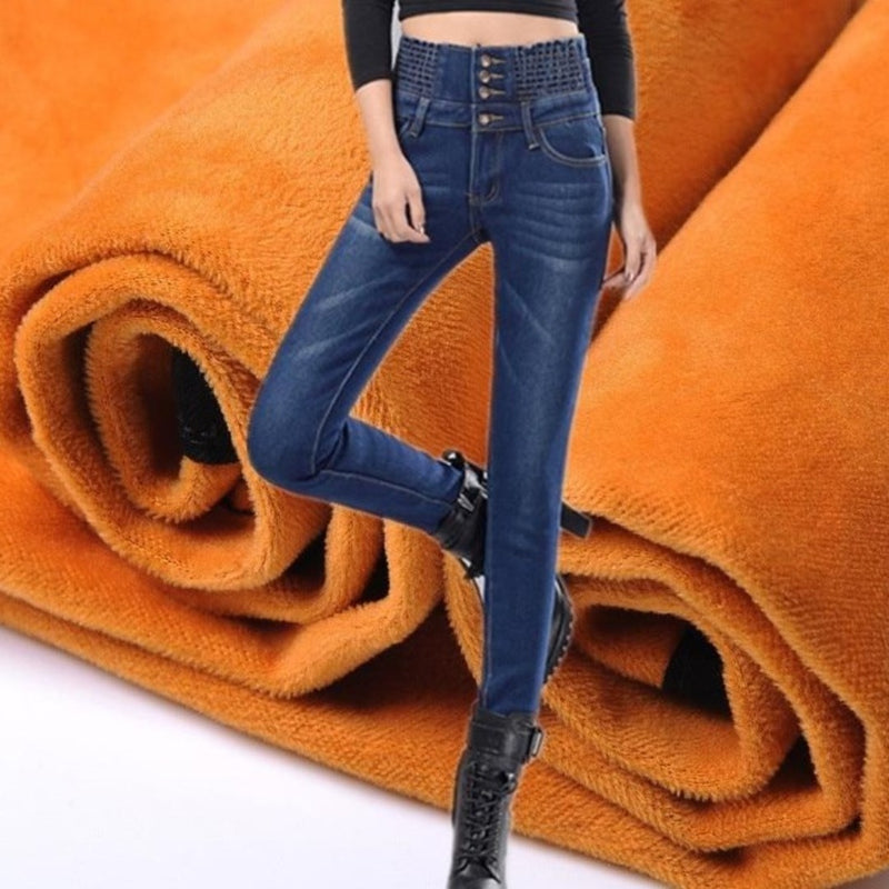 Women Winter Jeans Skinny Pants Fleece Elastic Waist Jeggings-Skinny Jeans-Arimonz-Arimonz