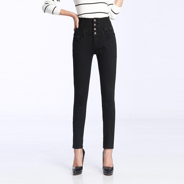 Women Winter Jeans Skinny Pants Fleece Elastic Waist Jeggings-Skinny Jeans-Arimonz-black no velvet-26-Arimonz