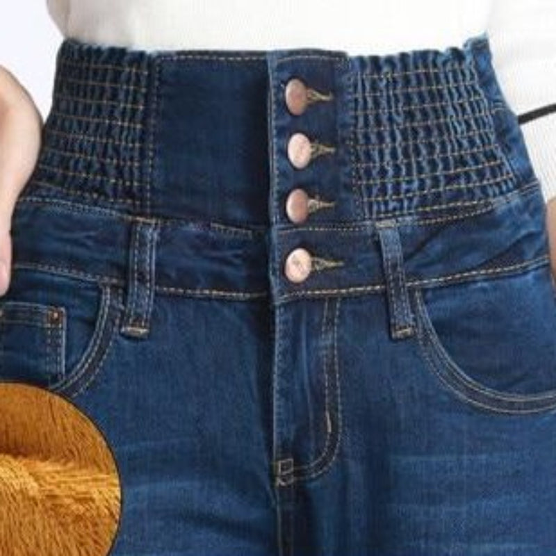 Women Winter Jeans Skinny Pants Fleece Elastic Waist Jeggings-Skinny Jeans-Arimonz-blue with velvet-26-Arimonz