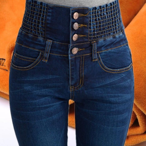 Women Winter Jeans Skinny Pants Fleece Elastic Waist Jeggings-Skinny Jeans-Arimonz-Arimonz
