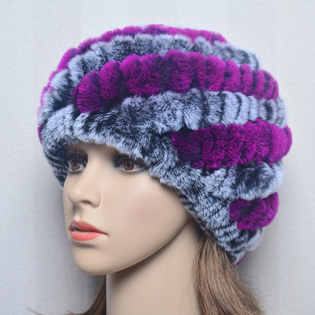 Women Winter Warm Fur Hat Snow Cap Winter Hats for Women Fluffy Hat-Winter Hats-Arimonz-grey purple-Arimonz