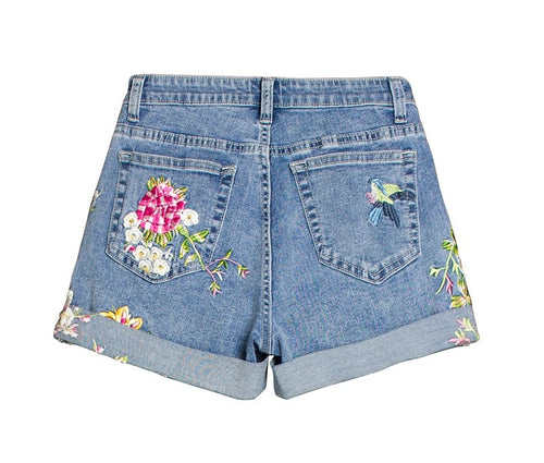 Women's Embroidered Flower Denim Short Jeans Woman Shorts Cute Shorts-Denim Shorts-Arimonz-Arimonz
