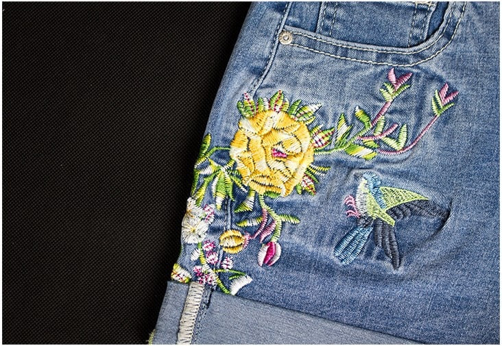 Women's Embroidered Flower Denim Short Jeans Woman Shorts Cute Shorts-Denim Shorts-Arimonz-Arimonz