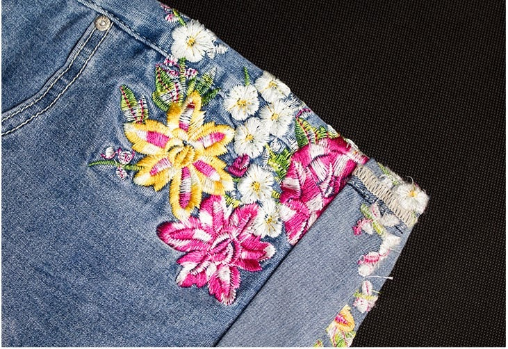 Women's Embroidered Flower Denim Short Jeans Woman Shorts Cute Shorts-Denim Shorts-Arimonz-Arimonz