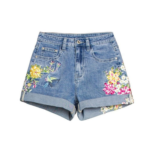 Women's Embroidered Flower Denim Short Jeans Woman Shorts Cute Shorts-Denim Shorts-Arimonz-S-Arimonz