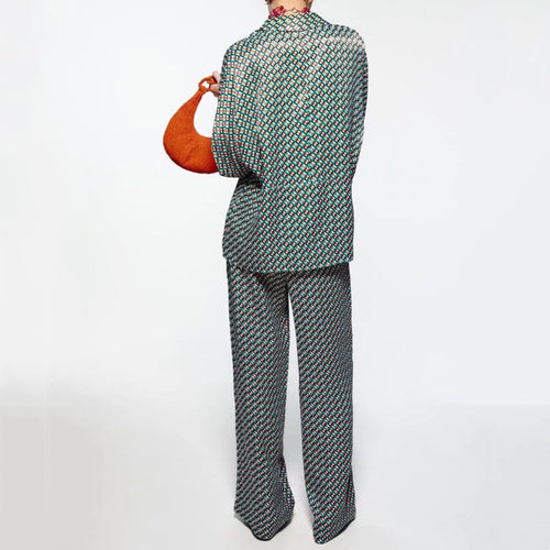 Women's Geometric Pattern Print Long-sleeved Button-down Shirt-Wear To Work Sets-Arimonz-Arimonz