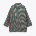 Women's Geometric Pattern Print Long-sleeved Button-down Shirt-Wear To Work Sets-Arimonz-Arimonz