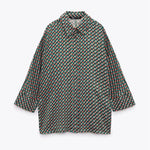 Women's Geometric Pattern Print Long-sleeved Button-down Shirt-Wear To Work Sets-Arimonz-blouse 2-XS-Arimonz