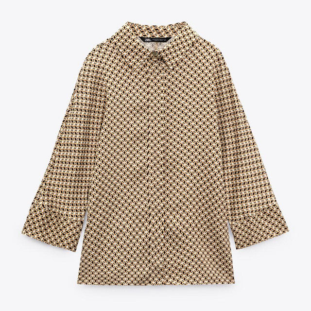 Women's Geometric Pattern Print Long-sleeved Button-down Shirt-Wear To Work Sets-Arimonz-blouse 3-XS-Arimonz