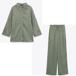 Women's Geometric Pattern Print Long-sleeved Button-down Shirt-Wear To Work Sets-Arimonz-two piece set 1-XS-Arimonz