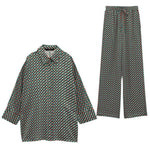 Women's Geometric Pattern Print Long-sleeved Button-down Shirt-Wear To Work Sets-Arimonz-two piece set 2-XS-Arimonz