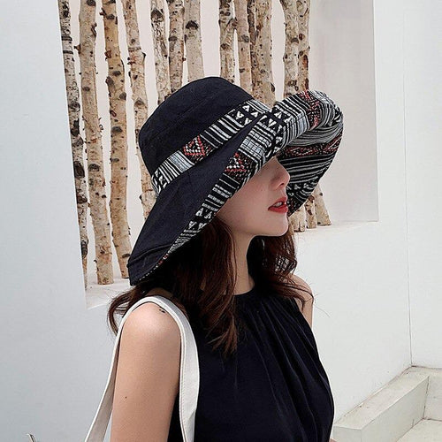 Women's Hat Bucket Hat Big Brim Double-Sided Women's Sun Hat-Bucket Hats-Arimonz-Black-Arimonz