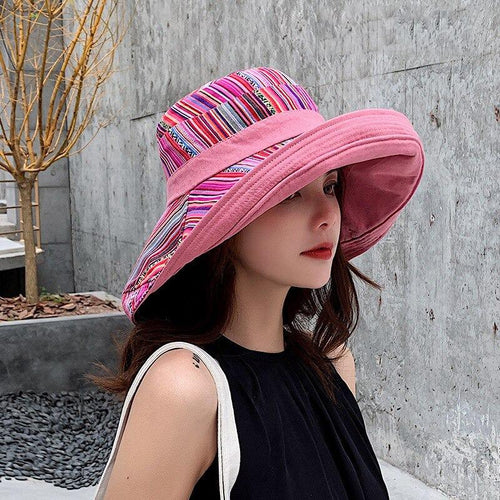 Women's Hat Bucket Hat Big Brim Double-Sided Women's Sun Hat-Bucket Hats-Arimonz-Pink-Arimonz