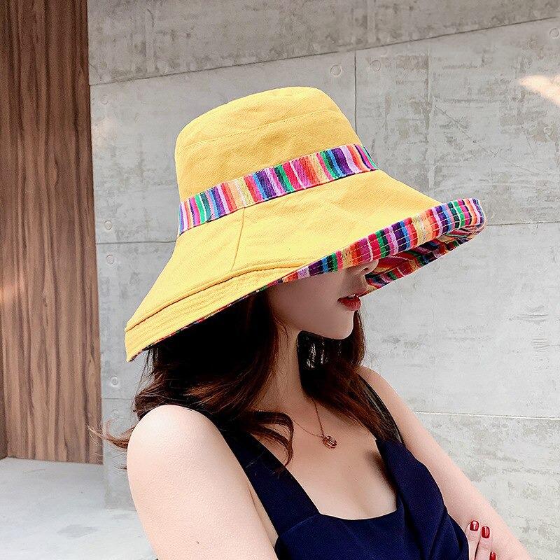 Women's Hat Bucket Hat Big Brim Double-Sided Women's Sun Hat-Bucket Hats-Arimonz-Yellow-Arimonz