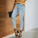 Women's Jeans Blue Hight Waist Casual Ripped Stretchy Skinny Jeans-Skinny Jeans-Arimonz-Arimonz